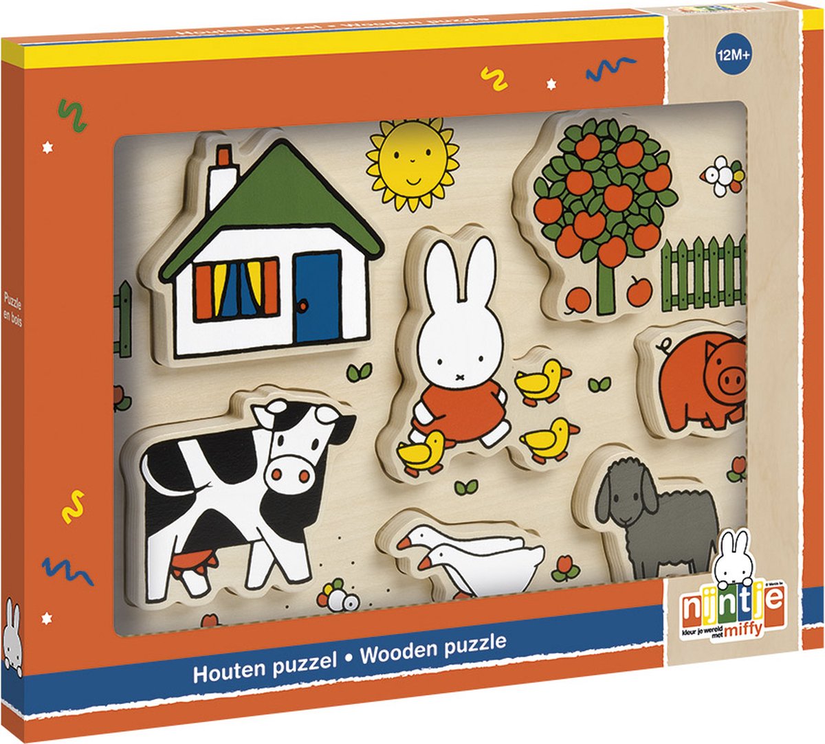 Bambolino nijntje houten puzzel, vormenpuzzel - educatief speelgoed junior - peuter, kleuter - vanaf 1 jaar - toys cadeau tip