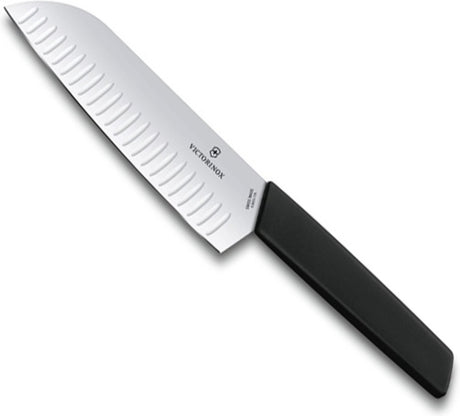 Victorinox swiss modern santokumes 17cm - kuiltjes - zwart