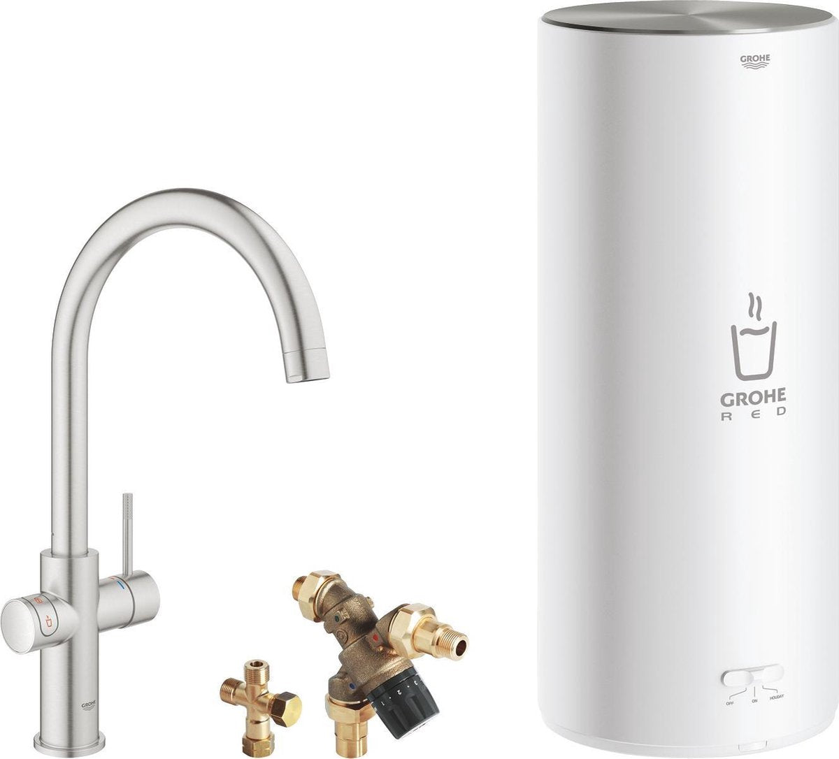 Grohe red 3in1 kokendwaterkraan - c uitloop - 7l boiler - mengventiel – rvs (supersteel)
