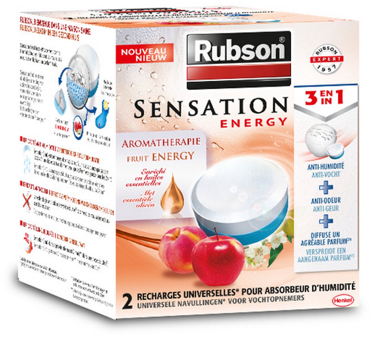 Rubson navullingen sensation fruit 2x 300 g box vochtopnemer toestel | vochtvanger | met sensation fruit geur