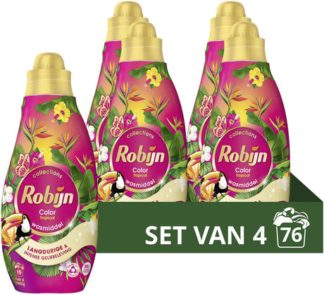 Robijn - vloeibaar wasmiddel - klein krachtig - tropical - 4 flessen - 76 wasbeurten - voordeelverpakking