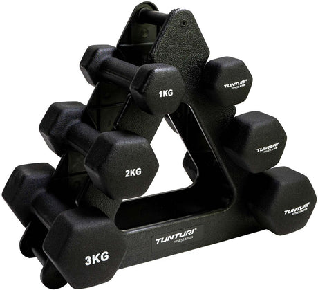 Tunturi gewichten - halterset - dumbbell set - neopreen dummbbells - 1 t m 3kg - 3 paar - incl. gratis fitness app