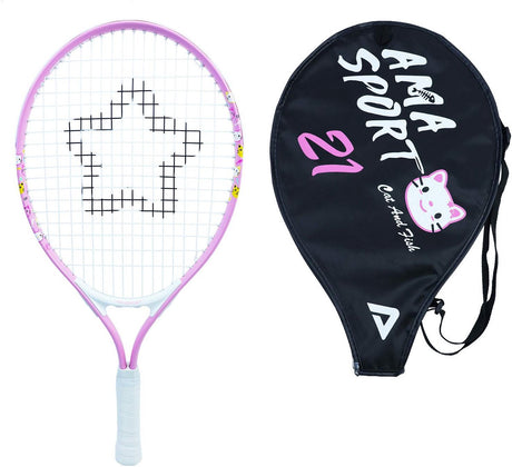 Ama sport kinder tennisracket kat roze 21 inch – lichtgewicht junior racket met tas – ideaal voor beginners –