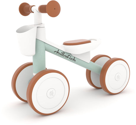 Chillafish loopfiets 1 jaar voor jongens en meisjes - loopwagen voor peuters - groen en bruin - lichtgewicht met verstelbaar stuur - stille anti slip banden voor binnen en buiten - model quadi