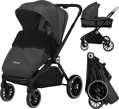 Lionelo mika 2in1 kinderwagen – wandelwagen reiswieg – omkeerbare zitting – compact opvouwbaar met zitje – xxl waterdichte luifel upf50+ – verstelbare rugleuning voetsteun – pu wielen met vering – inclusief accessoires set tot 22 kg