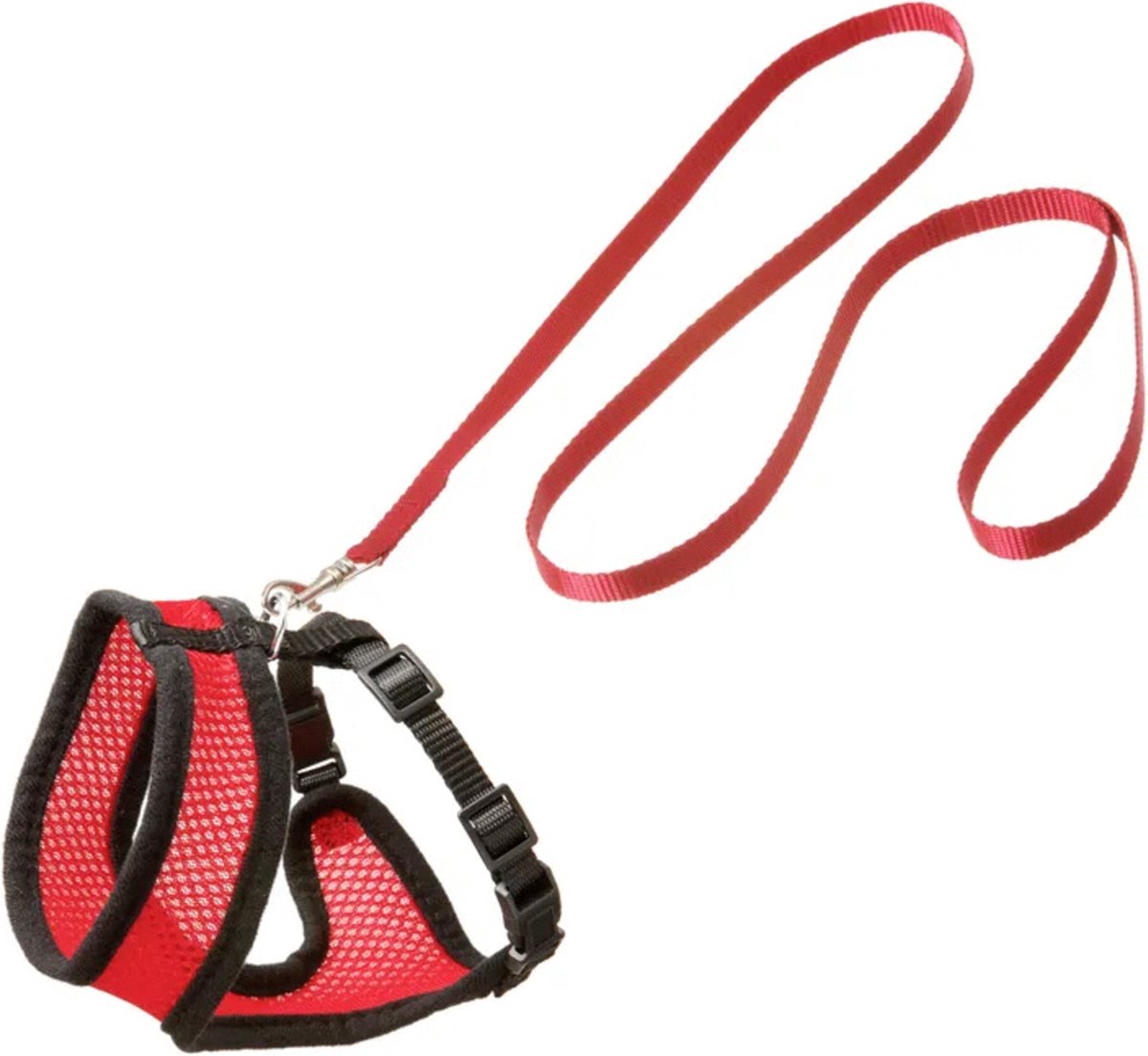 Flamingo harnas met looplijn voor kittens harms – rood zwart – geschikt voor europese korthaar, ragdoll, maine coon – 28 cm borstomva