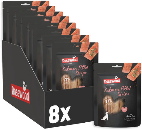 Rosewood salmon fillet strips large - hondensnack met 97% zalm - eiwitrijk vetarm - zonder granen - 8 zakjes à 150g