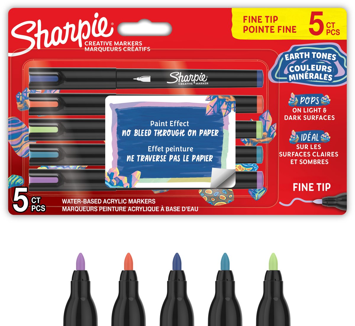 Sharpie creative marker acrylverf pennen | aardetinten | watergedragen verfmarkers | fijne punt | knutsel- en kunstbenodigdheden | diverse kleuren | 5 stuks