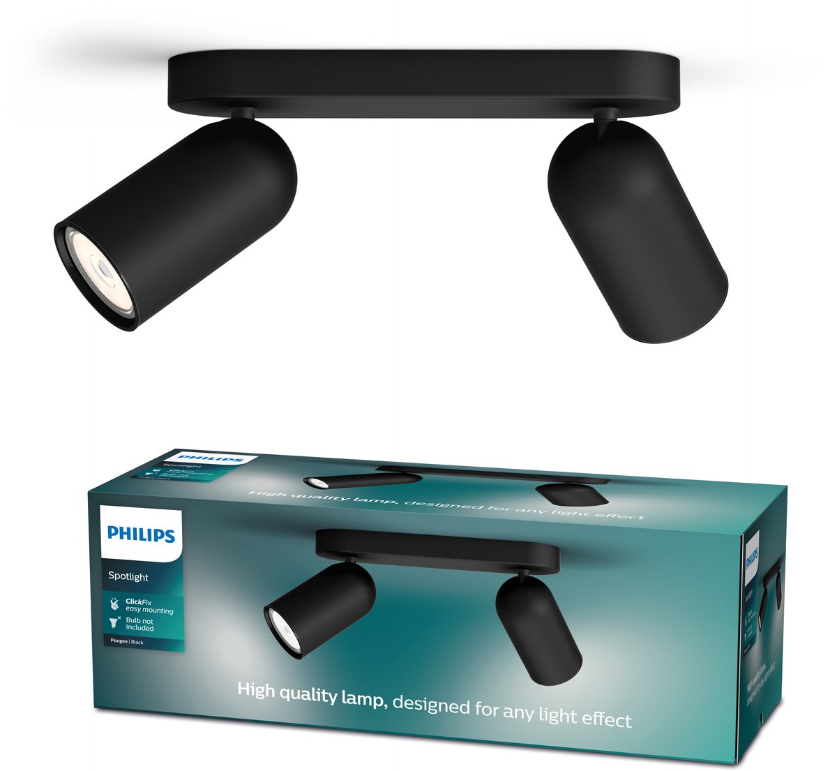 Philips led philips pongee opbouwspot - 2-lichts - zwart