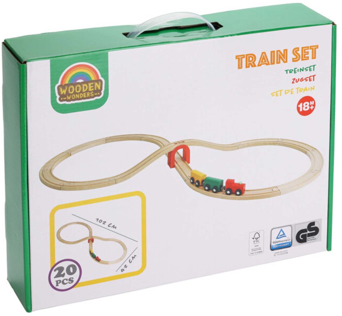 Koopman houten treinbaan speelgoed 20-delig treinset voor kinderen.