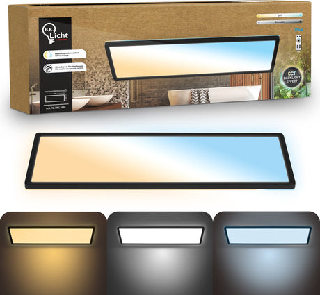 B.k.licht shallow - dimbaar badkamerlamp plafonniere - plafondlamp met afstandsbediening - badkamerverlichting met cct - ip44 - 58 x 20 cm - zwart