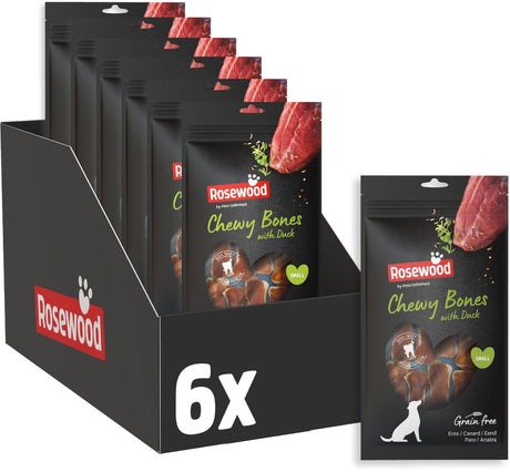 Rosewood chewy bones eend small - kauwkluiven voor kleine honden - met eend runderhuid - graanvrij - zonder kunstmatige toevoegingen - 6 zakjes à 80g