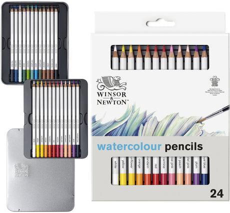 Winsor newton 0490015 studio collection waterverfpotloden set 24 stuks – dikcores aquarelpotloden in metalen etui