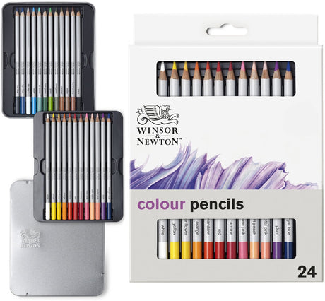 Winsor newton 0490013 studio collection kleurpotloden set 24 stuks – dikcores wax-based tekenpotloden in metalen blik