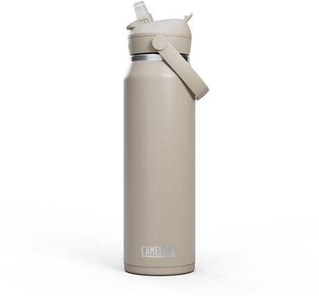 Camelbak thrive flip straw drinkfles - 1 l - rvs - met rietje - isolatie waterfles - beige