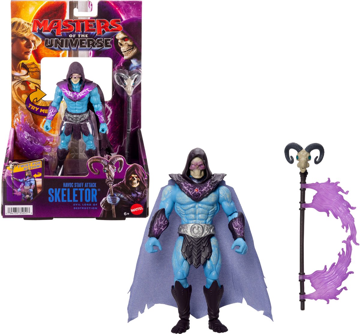 Masters of the universe 2026 filmfiguurtje skeletor - met staf der verwoesting voorzien van een draai- en loslaatfunctie