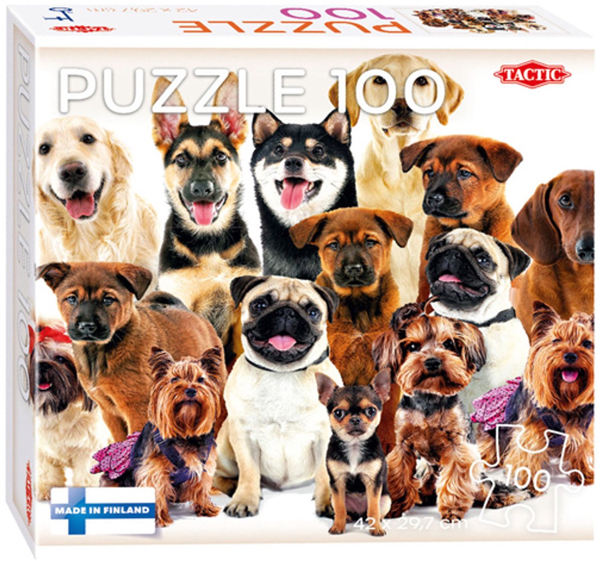 Tactic group of cute dogs – puzzel – 100 stukjes – vrolijke hondenillustratie – strak en rustgevend ontwerp – hoogwaardige scandinavische kwaliteit