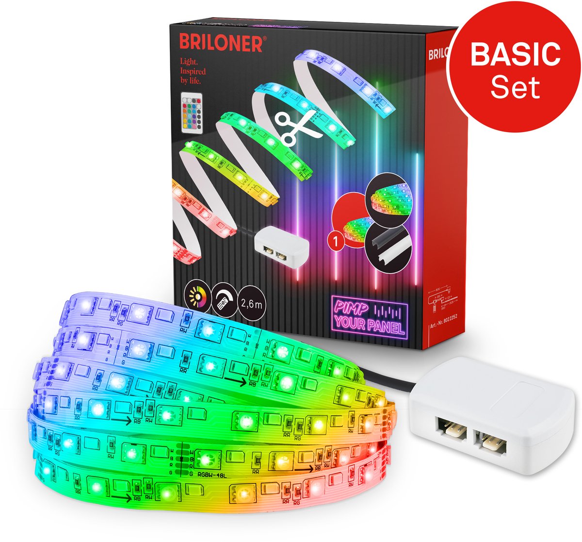 Briloner pimp your panel - led strip starter kit 2,6m - 8022252 - rgb basis set - pimp your panel - driver - afstandsbediening - zelfklevend - 262,5 x 1 cm