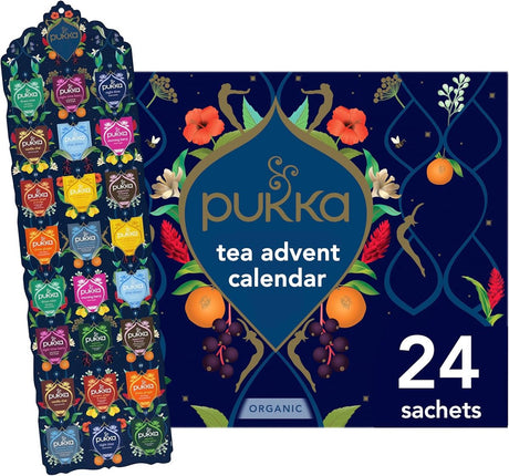 Pukka tea adventskalender 2026 - giftset 24 theezakjes - advent theedoos - biologische kruidenthee assortiment - thee geschenkdoos