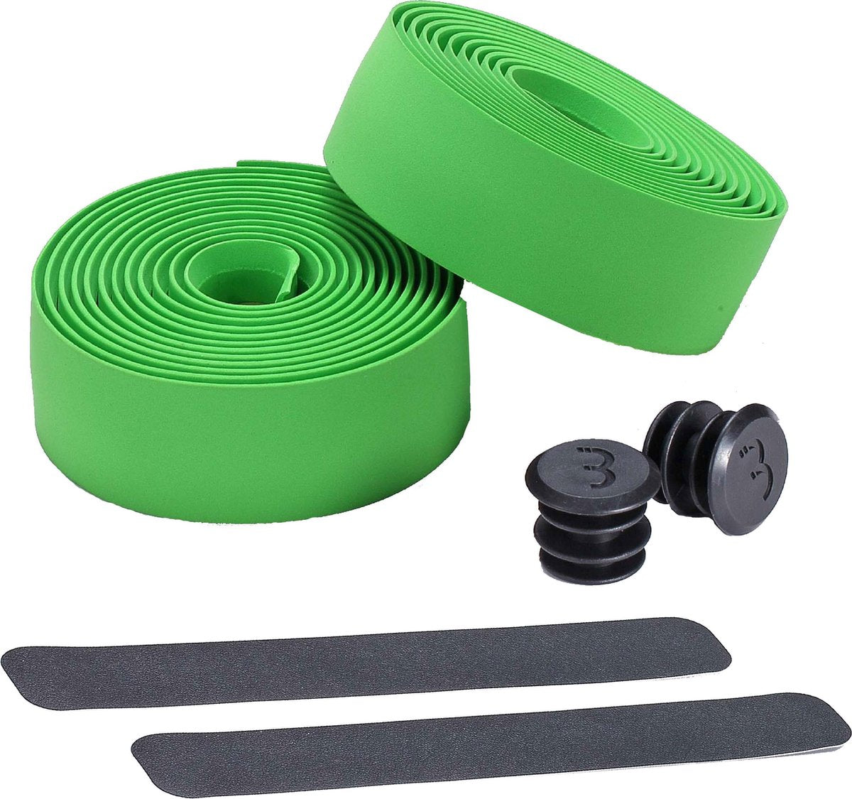 Bbb cycling stuurlint racefiets - zelfklevend stuurtape met stretch materiaal - antislip - lengte: 200cm - dikte: 2mm - inclusief stuurdoppen - groen - raceribbon bht-01