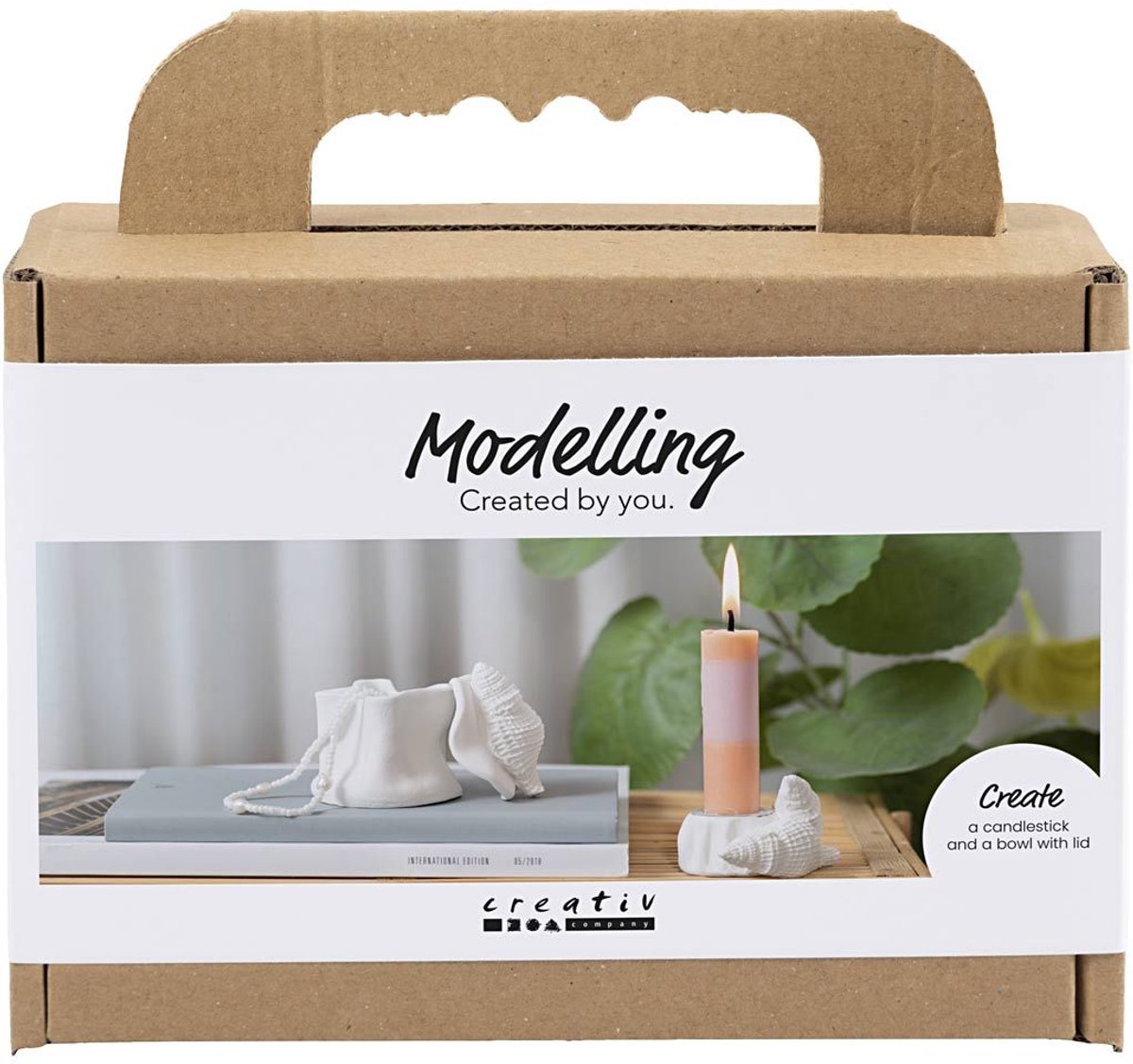 Creativ company mini hobbyset boetseren kandelaar met schelpen off white