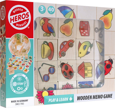 Heros houten memospel – bordspel – 40 stuks – educatief geheugenspel – fsc hout – gemaakt in duitsland – vanaf 3 jaar