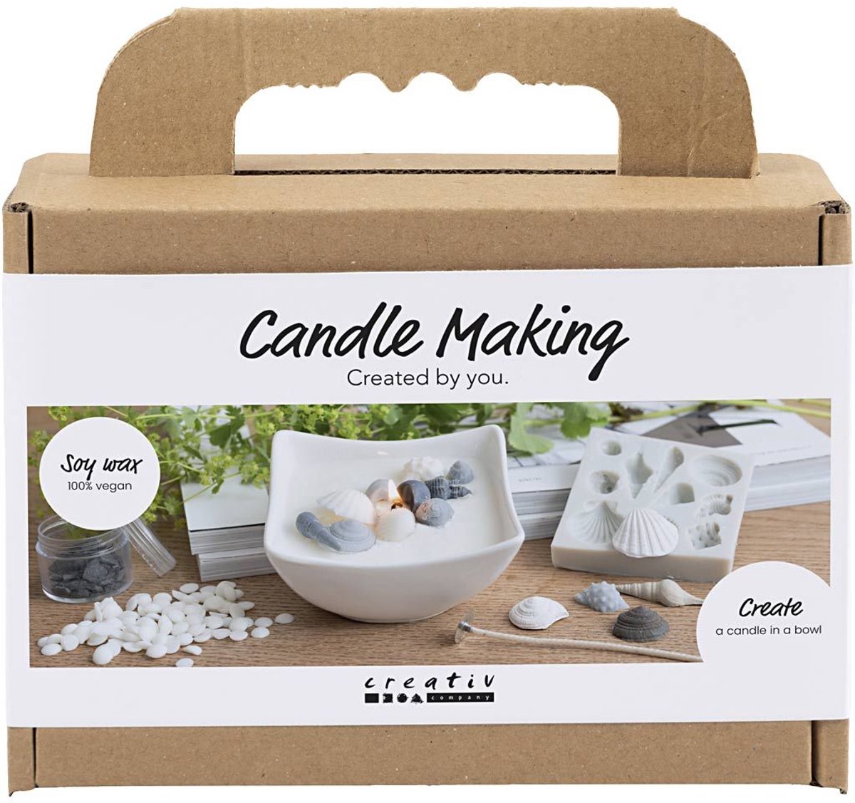 Creativ company cc mini hobbyset kaarsen maken schelpen grijs off-white