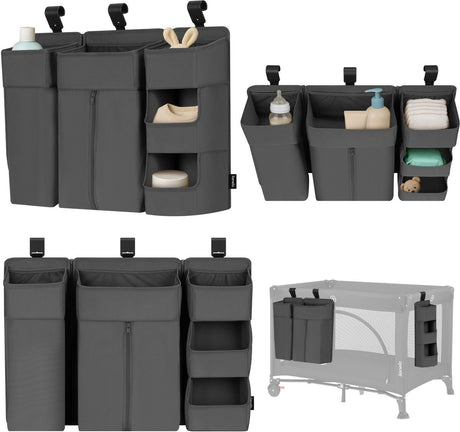 Lionelo sidepocket large – bedside pocket wiegorganizer 58×11×58 cm – 3-delig modulair ontwerp met ritsvak – voor reisbed, co-sleeper box – verstevigd, multifunctioneel afneembaar – luiers, doekjes accessoires