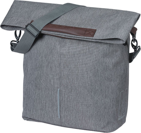 Basil City Shopper - fietsshopper, grijs melee, 14-16L, vegan leder, waterkerende vouwsluiting, reflectie