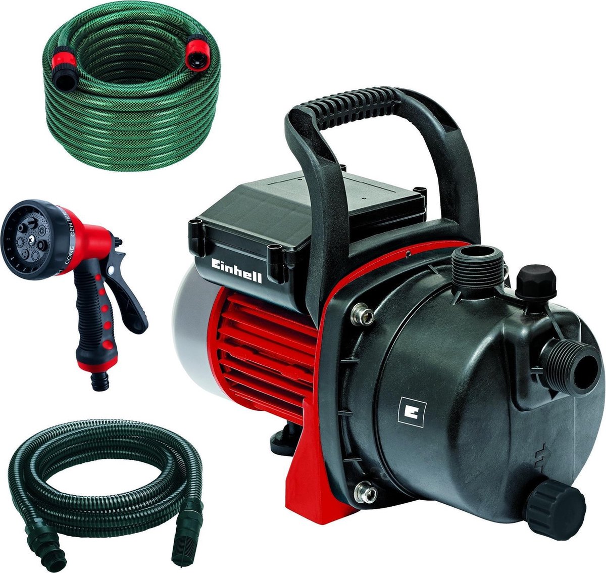 Einhell elektrische tuinpomp gc-gp 6538 set i - 650 w - 3800 l u - 3,6 bar - max. opvoerhoogte: 36 m - max. zuighoogte: 8 m - incl. 4 m zuigslang, 20 m tuinslang en een sproeikop