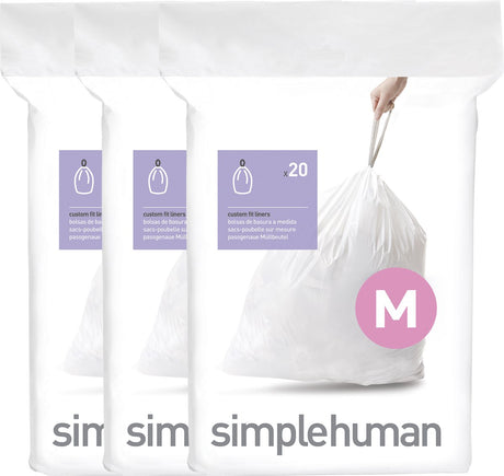 Simplehuman code m afvalzakken - 45 liter - 60 stuks - met trekband - wit