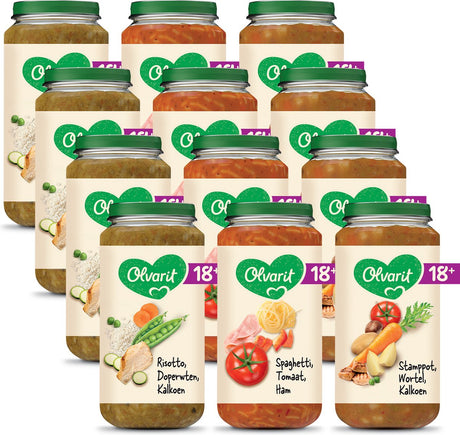 Olvarit variatiemenu babymaaltijd 18+ maanden - 3 smaken - 12 x 250g