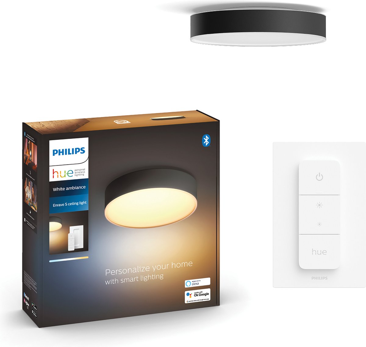 Philips hue enrave plafondlamp - warm tot koelwit licht - zwart - 42cm - 1 dimmer switch