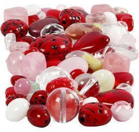 Creativ company glazen kralen divers lieveheerstbeestje, hart, blaadjes, 60 gram