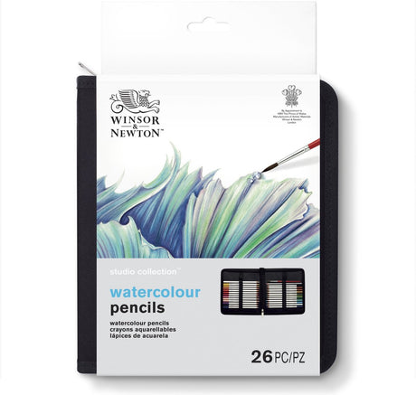 Winsor newton 2090005 studio collection aquarelpotloden set 26 stuks in etui – waterverfpotloden met hb-potlood en penseel in etui
