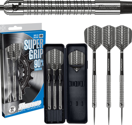 Harrows steeltip darts supergrip – 90% tungsten – 25 gram – professionele dartpijlen met maximale grip – competitie training –
