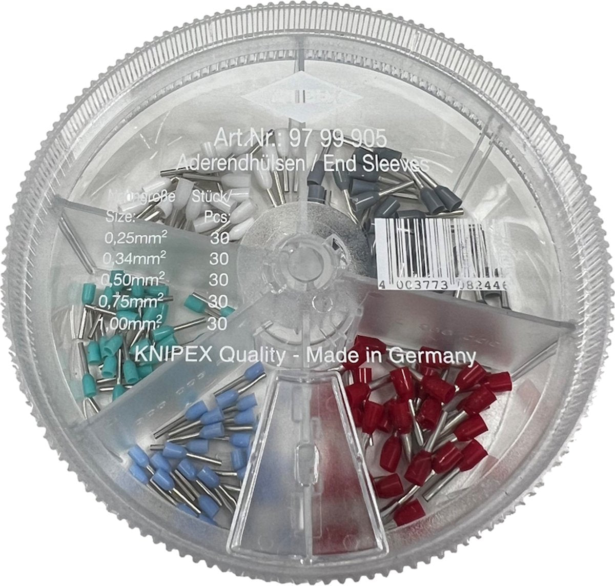 Knipex 97 99 905 assortiment adereindhulzen 0.25 mm², 0.34 mm², 0.5 mm², 0.75 mm², 1 mm² deels geïsoleerd blauw, turquo