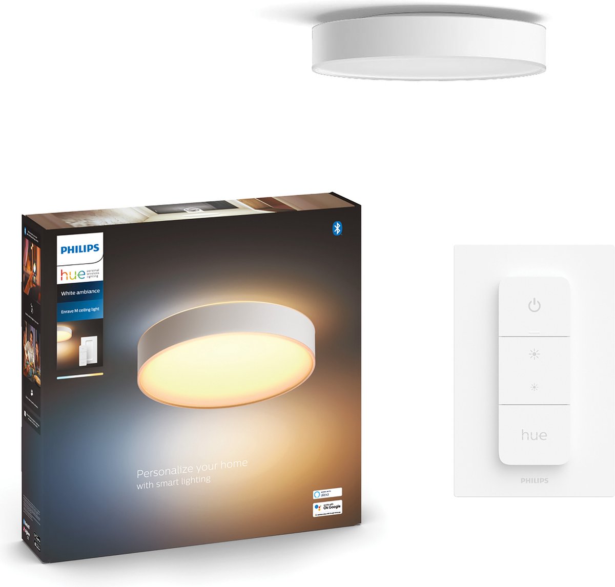 Philips hue enrave plafondlamp - warm tot koelwit licht - wit - 38cm - 1 dimmer switch