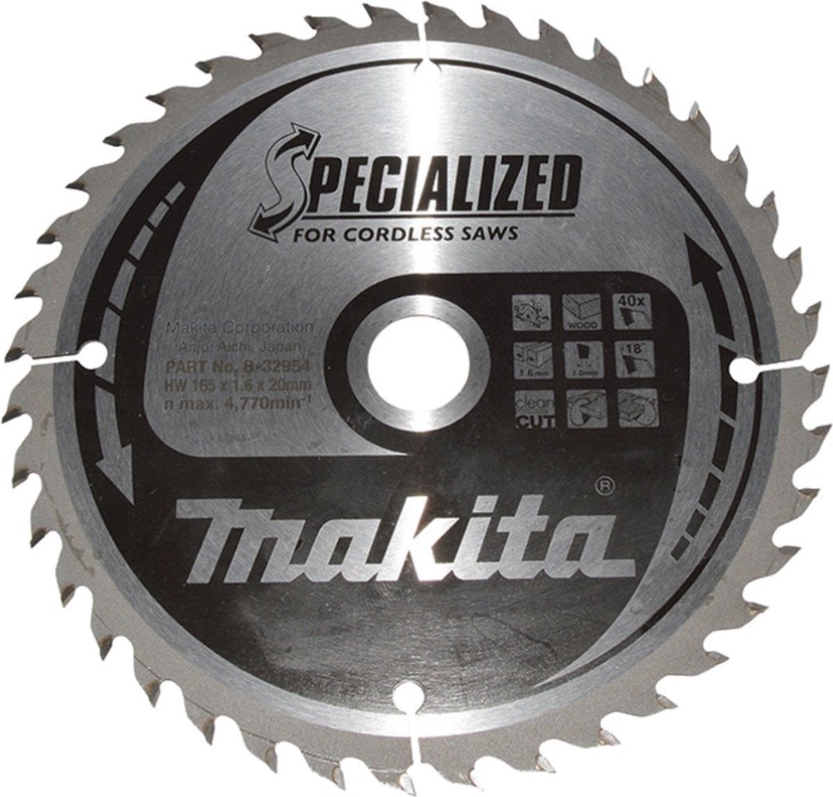 Makita cirkelzaagblad voor hout | specialized | ø 165mm asgat 20mm 40t - b-32954