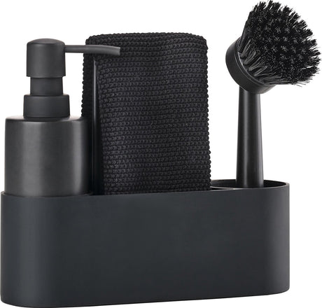 Zone denmark singles afwasset 22 x 6,7 x 19 cm 4 stuks black - vaatwasserbestendig- met afwasborstel en zeepdispenser - afwas set
