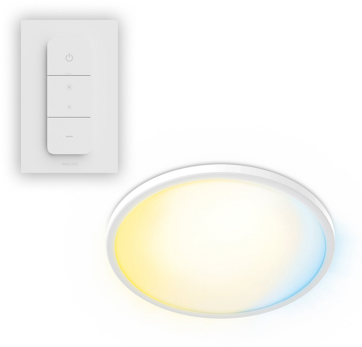 Philips led philips superslim all-in-one plafondlamp - met afstandsbediening - warmglow - 16w - extra warm- tot koelwit licht: 2200k tot 6500k - 29 cm - wit - rond