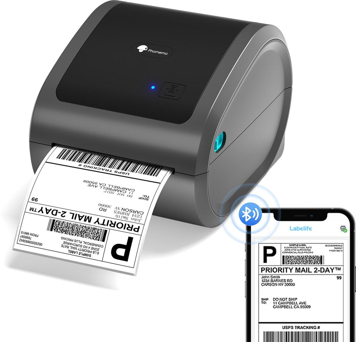 Phomemo d520bt - draadloze labelprinter - bluetooth usb - thermisch printen - voor mobiel pc - inclusief labels - grijs