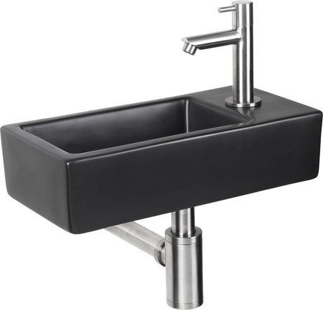 Differnz hator fonteinset - 9x37.5x18.5cm - rechthoek - 1 kraangat - zwart