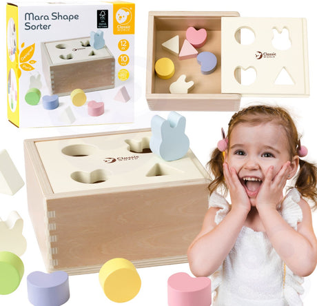 Lobbes speelgoed bv classic world wooden shape sorter for children 10 pcs. - uni