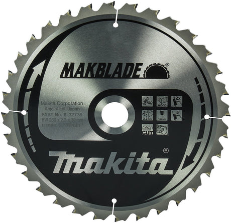 Makita afkortzaagblad voor hout | makblade | ø 260mm asgat 30mm 32t - b-32736