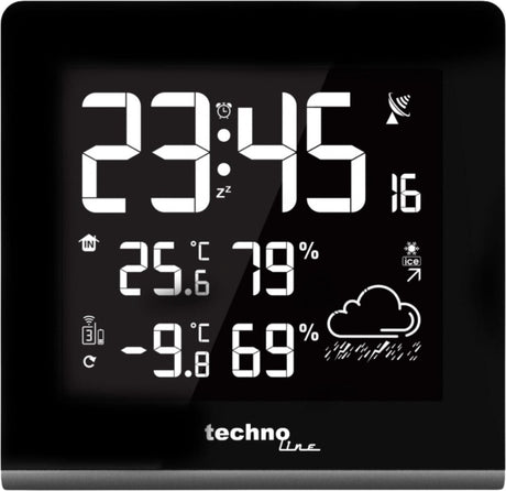 Technoline weerstation - ws 9065 - 165x170x26mm - zwart zilver - met 1 buitensensor 30m en instelbare achtergrondverlichting - tl-ws9065