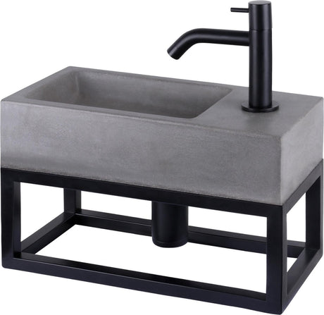 Differnz jukon fonteinset - 38.5x18.5x9cm - rechthoek - 1 kraangat - zwart mat - met zwart frame - grijs