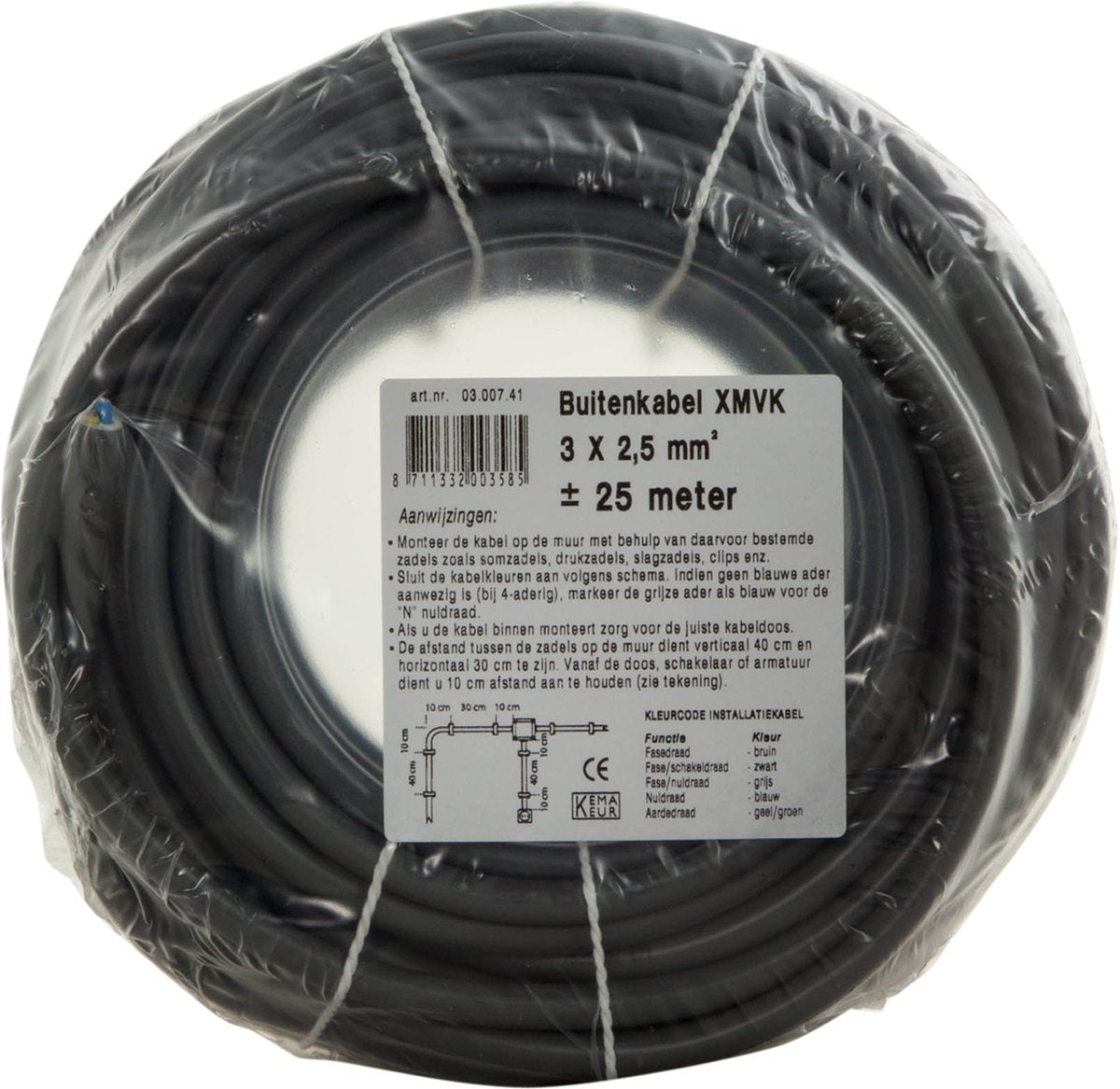 Q-link buitenkabel xmvk - installatiekabel - 3 x 2.5 mm² - 25 meter - grijs