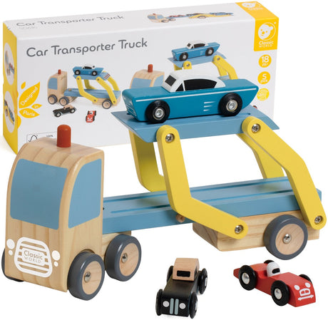 Lobbes speelgoed bv classic world houten transporter met 3 auto's