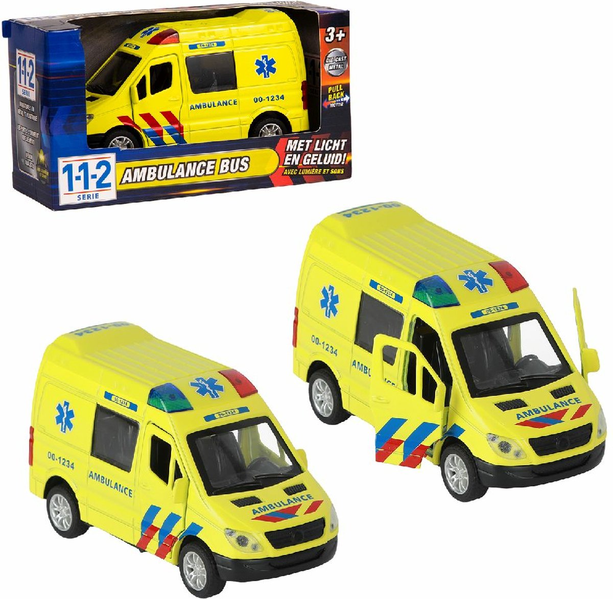 112 pull-back ambulance bus 1:34 + licht en geluid